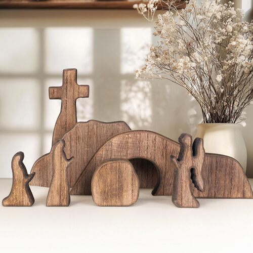 Empty Tomb Easter Scene and Cross Decoration Wooden Easter