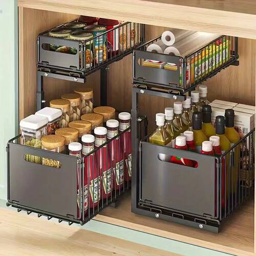 Under Sink Organizer Pull Out Cabinet Storage Shelves