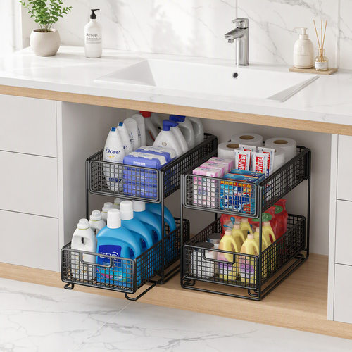 Under Sink Organizer Pull Out Cabinet Storage Shelves