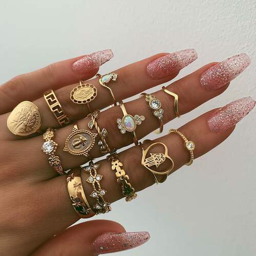 2022 Vintage Cross Heart Joint Ring retro rings finger 1 set