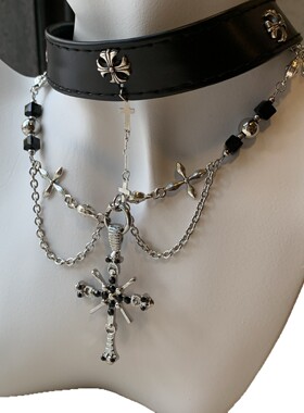 Beaded Cross Pendant Collarbone Necklace Dark Gothic Jewelry
