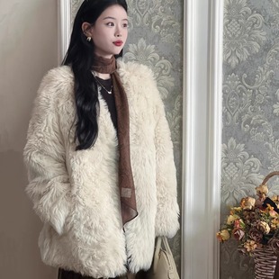 毛绒绒皮毛一体加厚羊羔毛外套女高级感年轻毛毛宽松环保皮草上衣