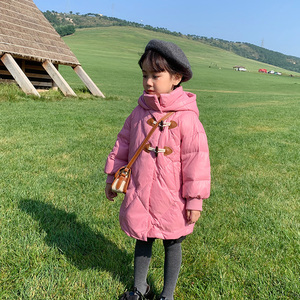 亏本清仓儿童羽绒服韩版冬装新款中长款中小童连帽可爱牛角扣外套