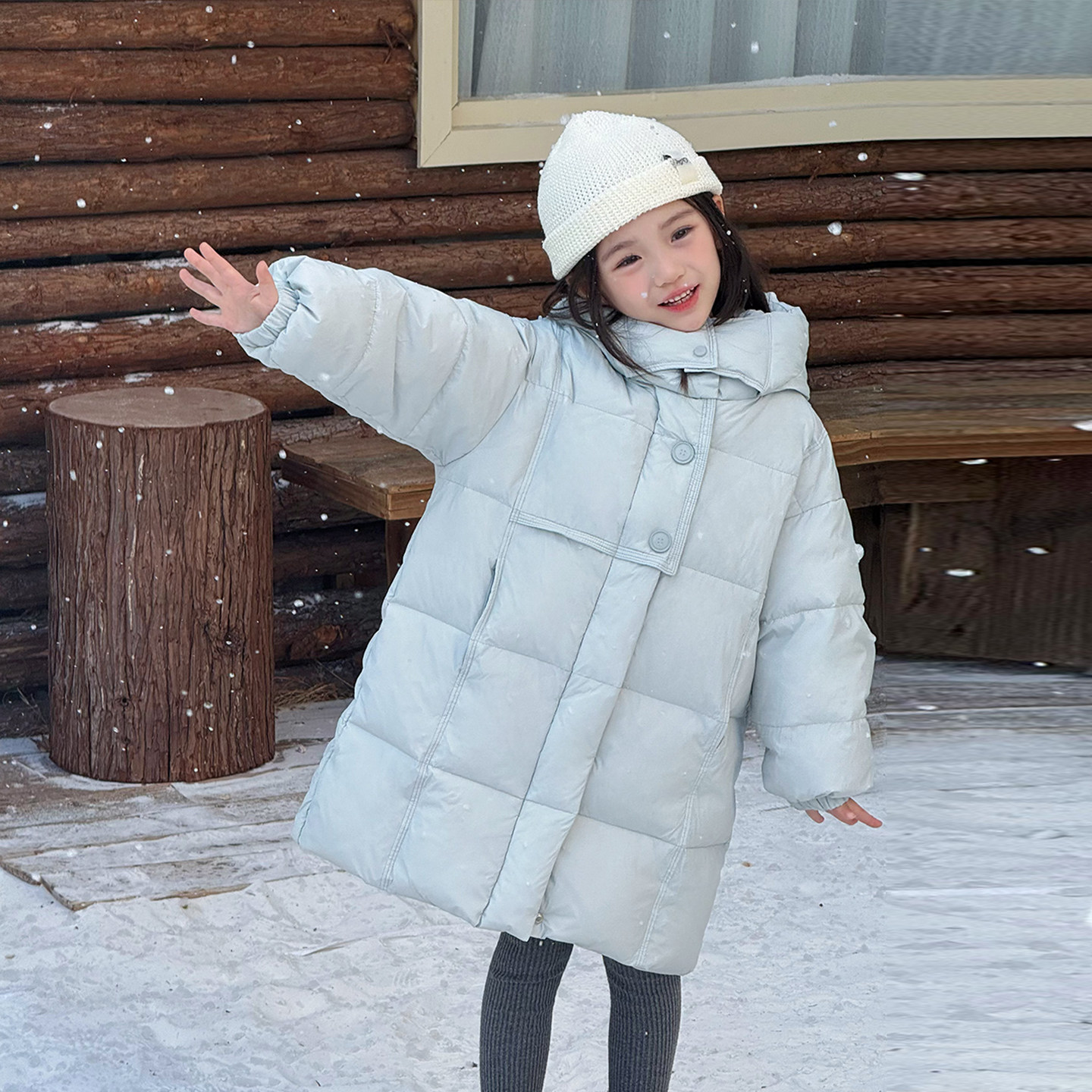 女童加厚羽绒服儿童2025新款童装冬装90白鸭绒长款甜美中大童外套
