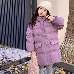 2023新款冬季中长款女童羽绒服儿童宝宝中小童加厚连帽保暖外套