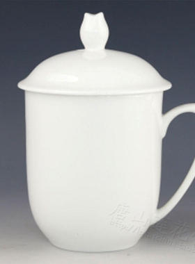 4#茶杯 会议杯 纯白色 骨瓷 带盖 杯子 水杯 瓷器