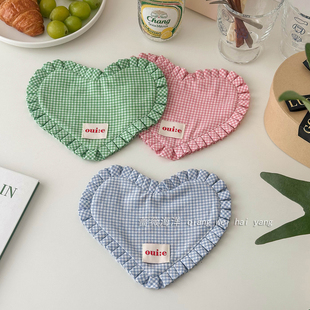 韩风高颜值氛围感拍照道具 饰垫 ins爱心格子餐垫杯垫 少女情怀装