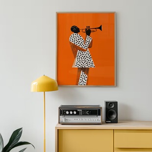 装饰画有框挂画墙壁画爵士乐队音乐酒吧JAZZ小号鼓手音乐家布鲁斯