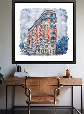 装饰画有框挂画壁画风景上海武康路大楼街景书房水彩艺术店铺