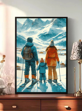装饰画挂画墙壁体育运动健身房冬季运动滑雪单板滑雪场滑冰美式