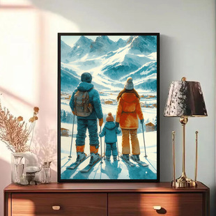 装饰画挂画墙壁体育运动健身房冬季运动滑雪单板滑雪场滑冰美式