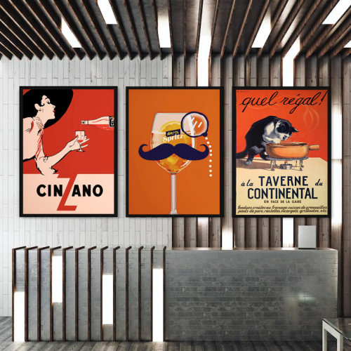 装饰画挂画墙壁红酒香槟意大利开胃酒CINZANO法式海报复古怀旧