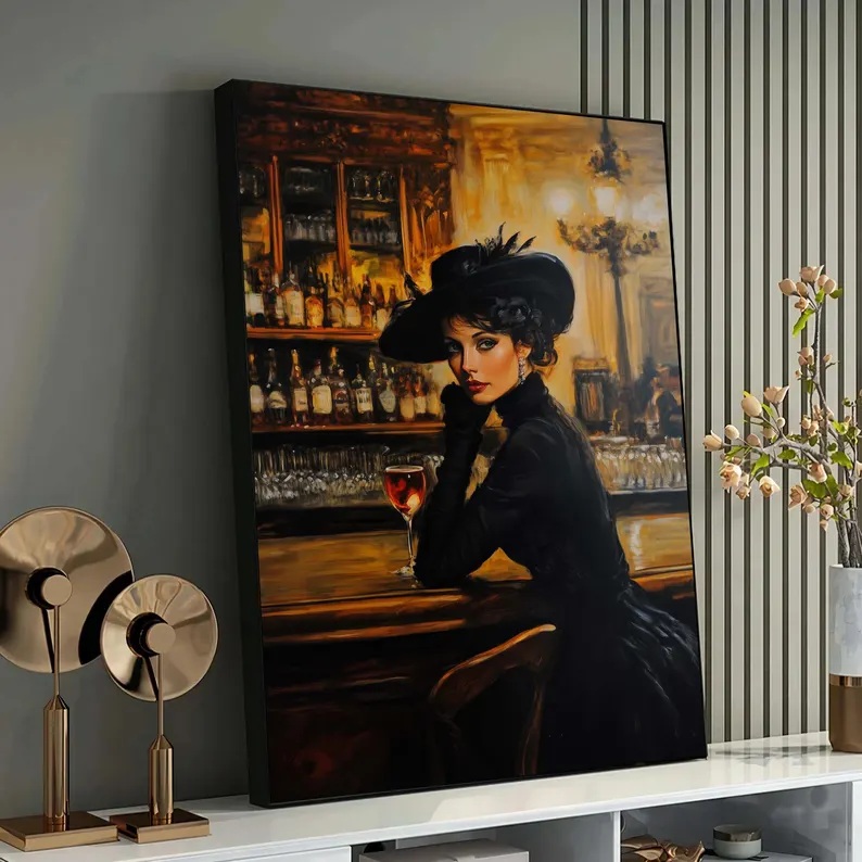 酒吧装饰画复古抽象油画风美女ktv包房清吧挂画夜店舞厅酒店壁画图片