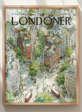装饰画有框挂画墙壁画现代简约风景世界城市LONDON伦敦红色巴士