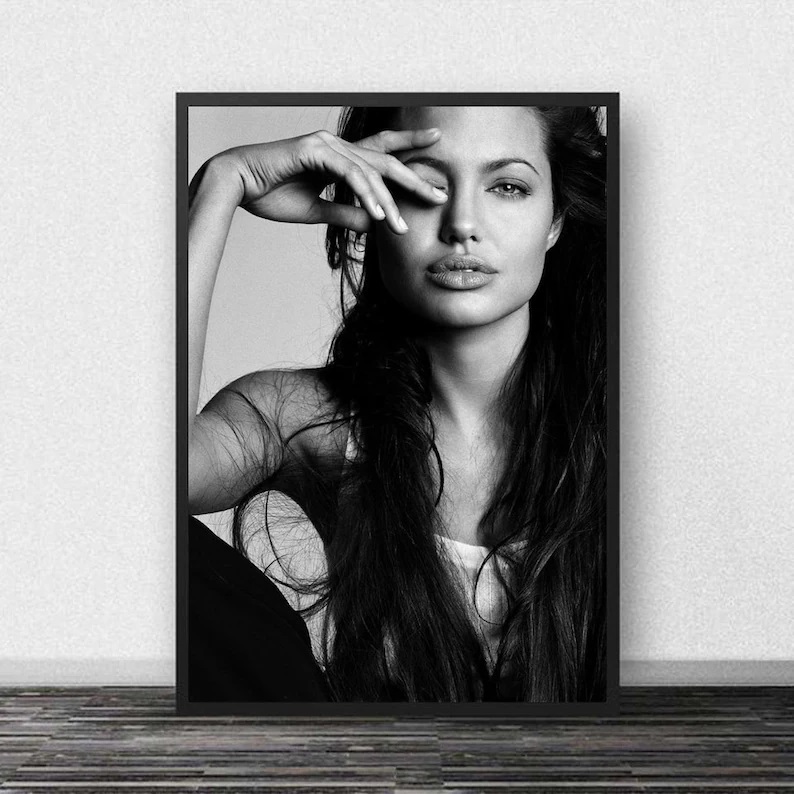 装饰画有框挂画墙壁画时尚模特电影海报安吉丽娜朱莉黑白艺术小众