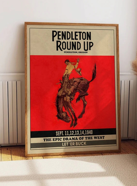 装饰画有框挂画墙壁美国西部牛仔橙色复古怀旧海报时尚Vintage