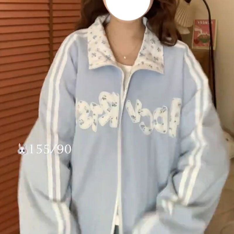 韩系两面穿碎花外套女学生设计感小众休闲宽松开衫卫衣上衣春秋潮
