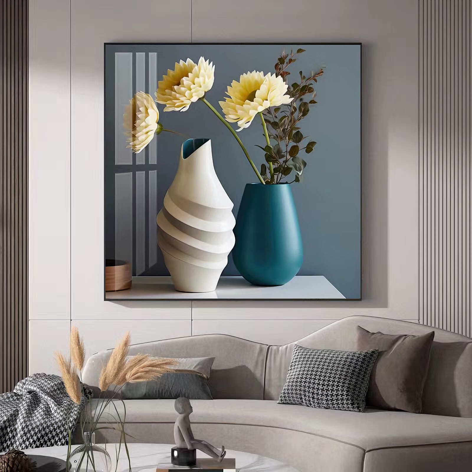 现代简约轻奢风花瓶家居装饰画立体感植物花瓶客厅餐厅玄关挂画图片