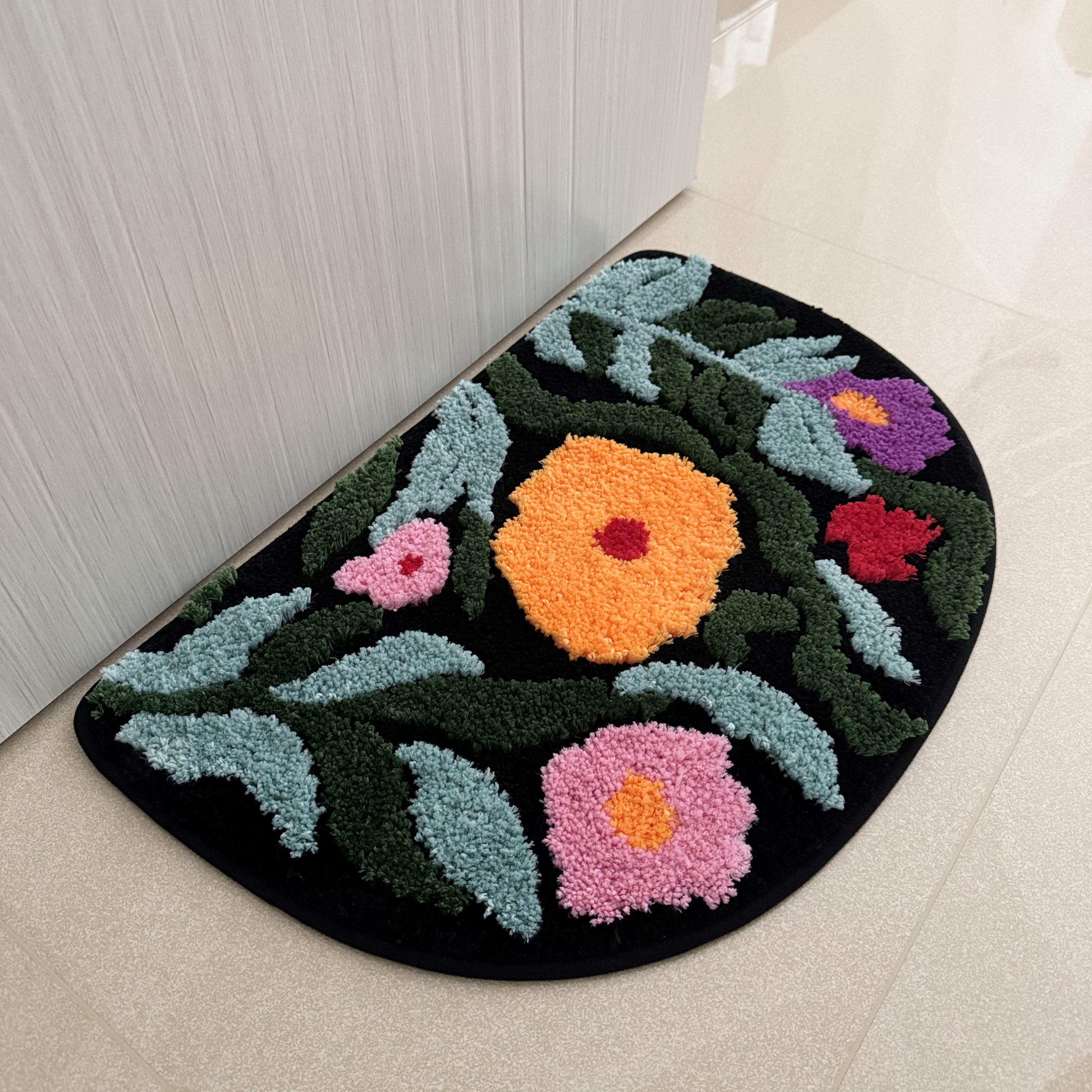 小清新半圆地垫美丽花朵小树吸水门垫田园花卉脚垫日式脚垫卫浴
