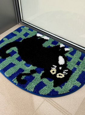 小清新半圆地垫可爱猫咪植绒垫子浴室卫生间进门毯童趣吸水防滑