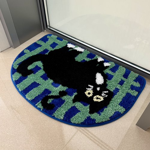 小清新半圆地垫可爱猫咪植绒垫子浴室卫生间进门毯童趣吸水防滑