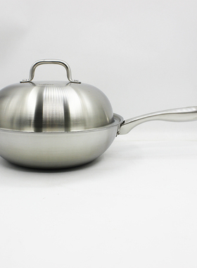 格兰仕304不锈钢炒锅三层平底钢盖30cm明火锅各种灶具通用BXGC03