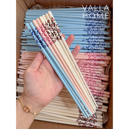 VALLAHOME复古豹纹陶瓷筷餐具ins风防滑多巴胺筷子套装