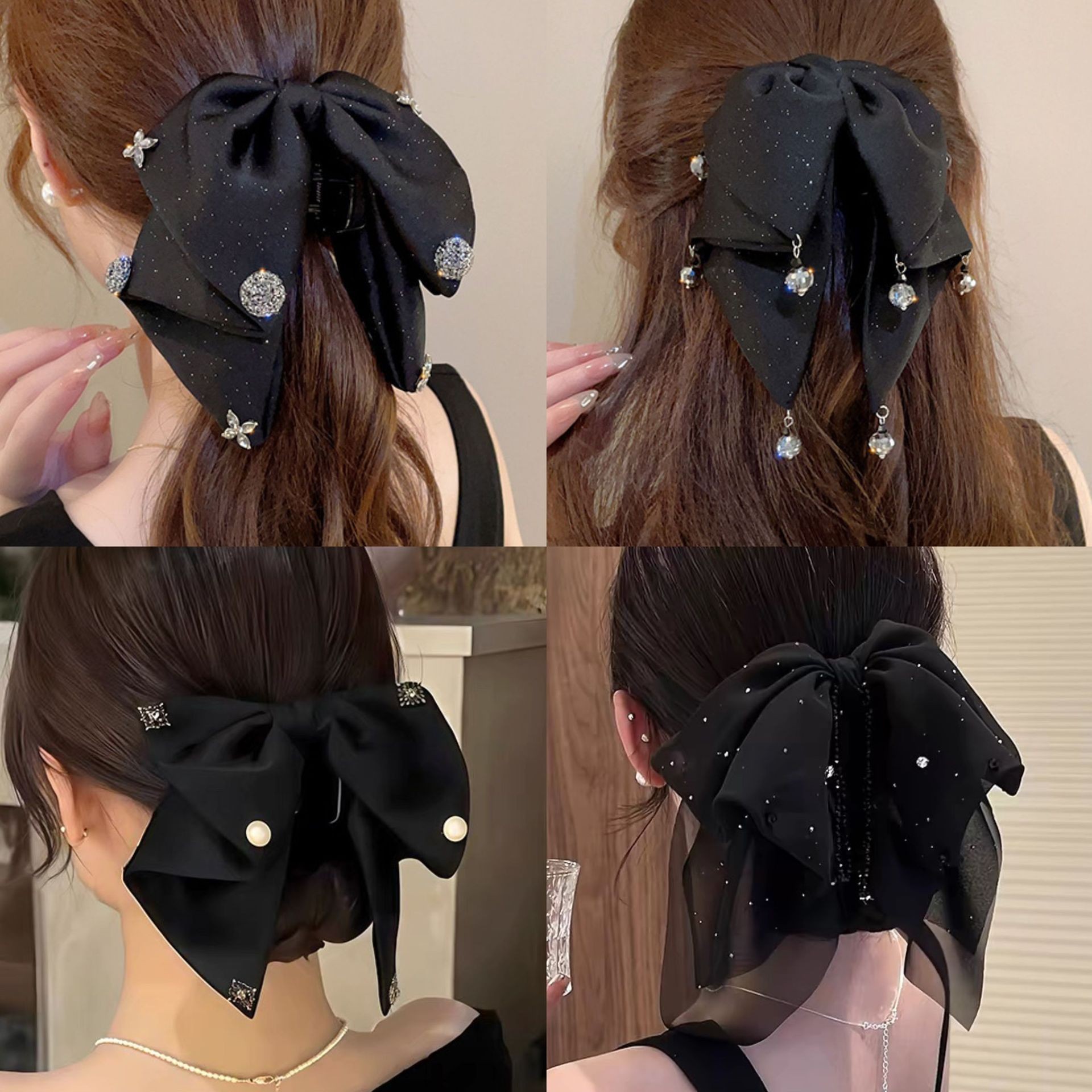 复古缎面蝴蝶结抓夹女高级感气质优雅低马尾夹后脑勺夹子头饰