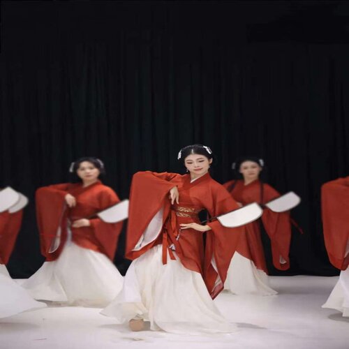 古典舞蹈女魏晋大袖交领红色古装