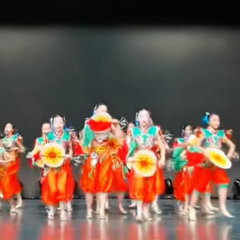 新款元旦儿童太平古韵舞蹈服开门红喜庆表演服少儿扇子道具表演服