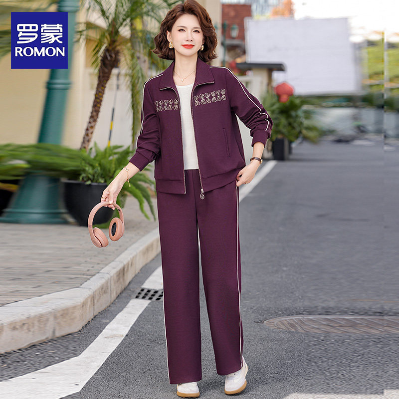 罗蒙妈妈装春装运动服套装洋气五十多岁60中老年女春秋外套两件套
