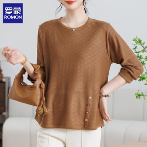 罗蒙妈妈装春装T恤小衫洋气2026新款50多岁中老年女上衣宽松高贵