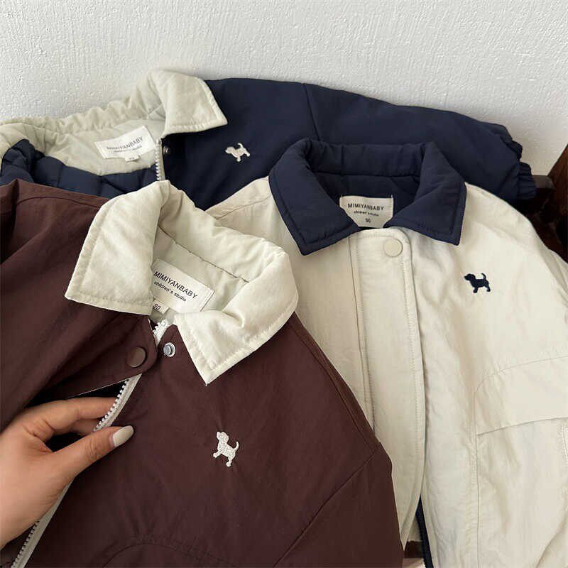 男女童潮牌翻领棒球服秋冬儿童棉服卡通小狗印花男宝宝保暖外套