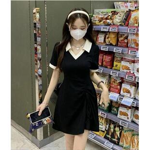 polo领连衣裙女夏装2026新款法式高级感小个子收腰显瘦通勤小黑裙