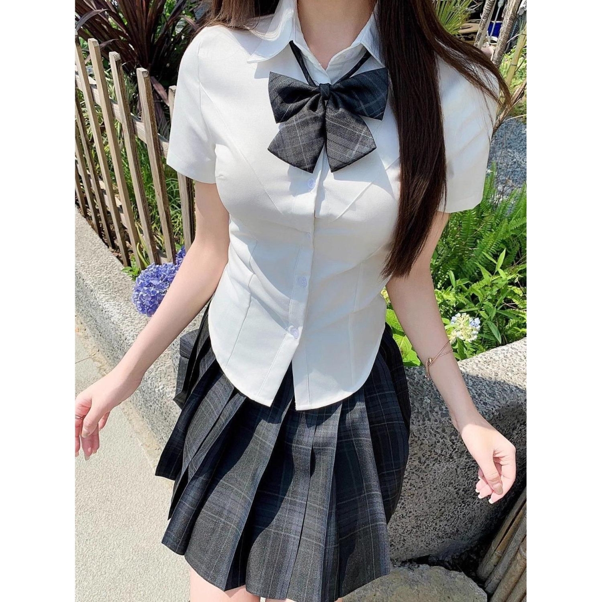 学院风JK制服基础款衬衫收腰短袖女学生打底上衣日系纯欲修身衬衣