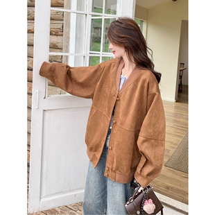 复古美式麂皮棒球服外套女秋季2025新款港式小众百搭休闲潮流上衣