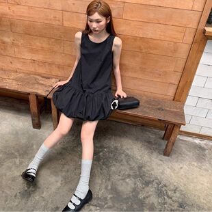 奶系少女初恋感花苞小白裙夏季宽松显瘦无袖背心娃娃连衣裙小个子
