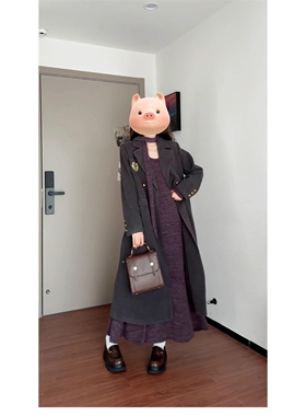 紫色法式v领毛衣针织连衣裙子女秋季2025新款配大衣内搭打底长裙