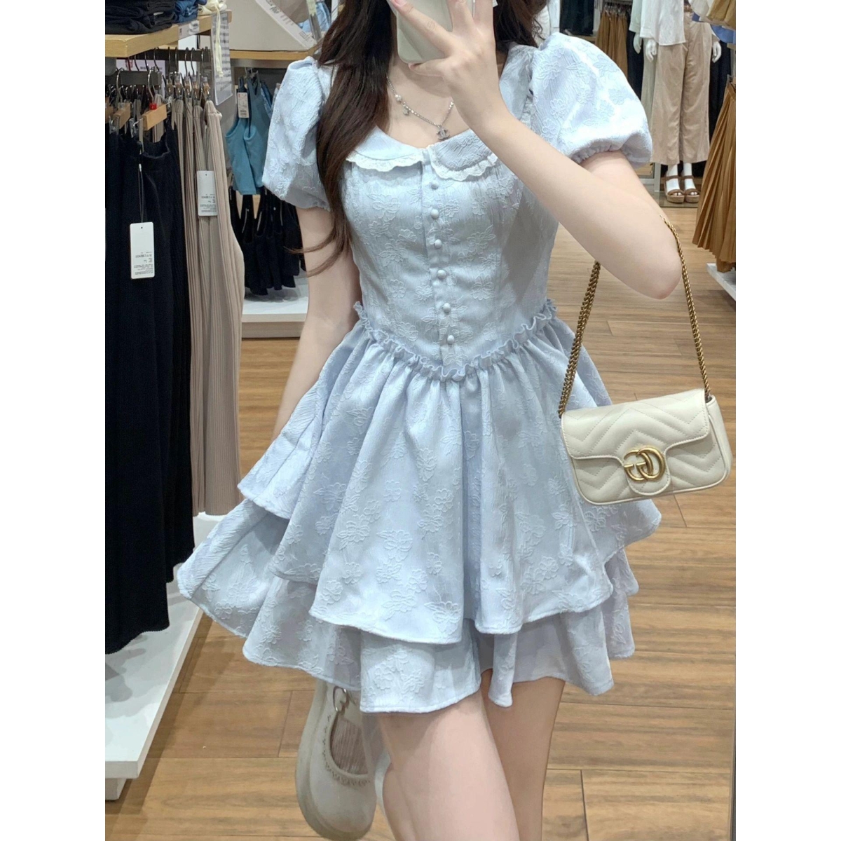 法式初恋娃娃领连衣裙女小个子夏季在逃公主蛋糕裙收腰仙女蓬蓬裙