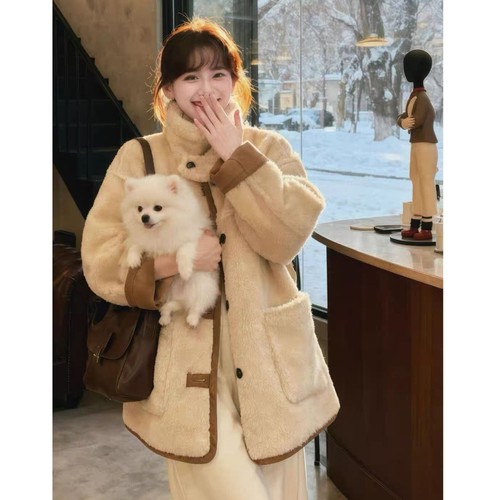 麂皮绒羊羔毛外套女2025新款冬软糯两面穿皮毛一体小个子环保皮草