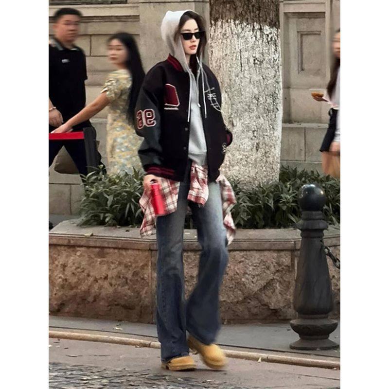 【夹棉加厚 毛呢夹克】全刺绣美式复古棒球服女秋季徽章拼接撞色