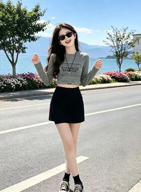 灰色A字短裙裤女夏季辣妹开叉包臀裙ins高腰遮肉预计运动裙半身裙