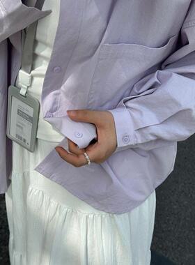 韩系紫色防晒衬衫女冬季薄款宽松长袖衬衣外套独特超好看上衣外穿