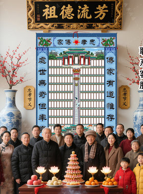 家谱轴子挂画家谱世系图宗谱画祖德家堂轴子宗谱族谱祖先堂祠堂