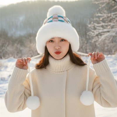 东北哈尔滨雪乡保暖装备冬季加绒加厚秋冬帽子女款防寒雪地毛线帽