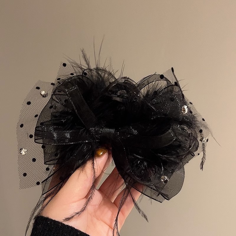 高级感蕾丝亮片泡泡纱羽毛抓夹气质优雅后脑勺鲨鱼夹显蓬松抓夹女