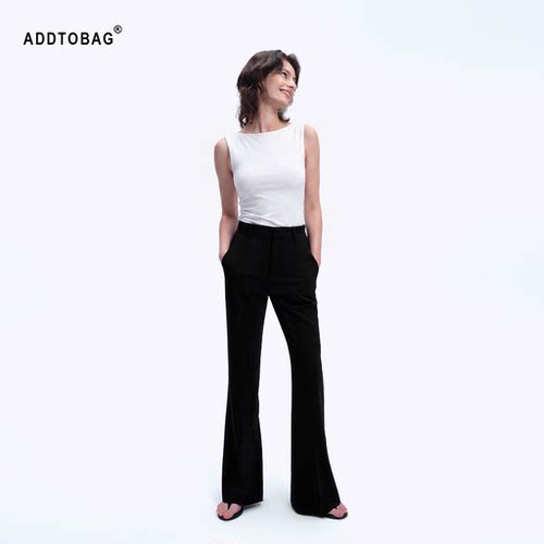 ADDTOBAG黑色直筒微喇休闲西裤薄
