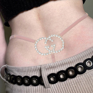 夜店派对性感水钻字母设计感身体链丁字裤 欧美CUSTOM内裤 链