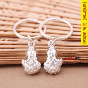 999纯银耳坠足银短款 女高级感招财聚财钱袋福袋葫芦白菜百财耳环