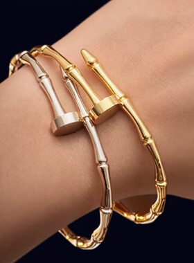 欧美ins网红18K金不锈钢竹节闭口不锈钢手镯新款女式时尚百搭手饰